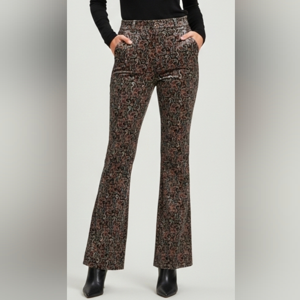 Zara Paisley Print Velvet Flare Leg Pants w Pockets XS